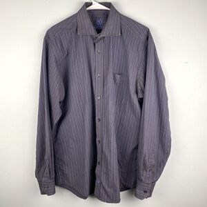 Bugatchi Uomo Mens Large L Blue/Brown Button Down Casual Long Sleeve 100% Cotton